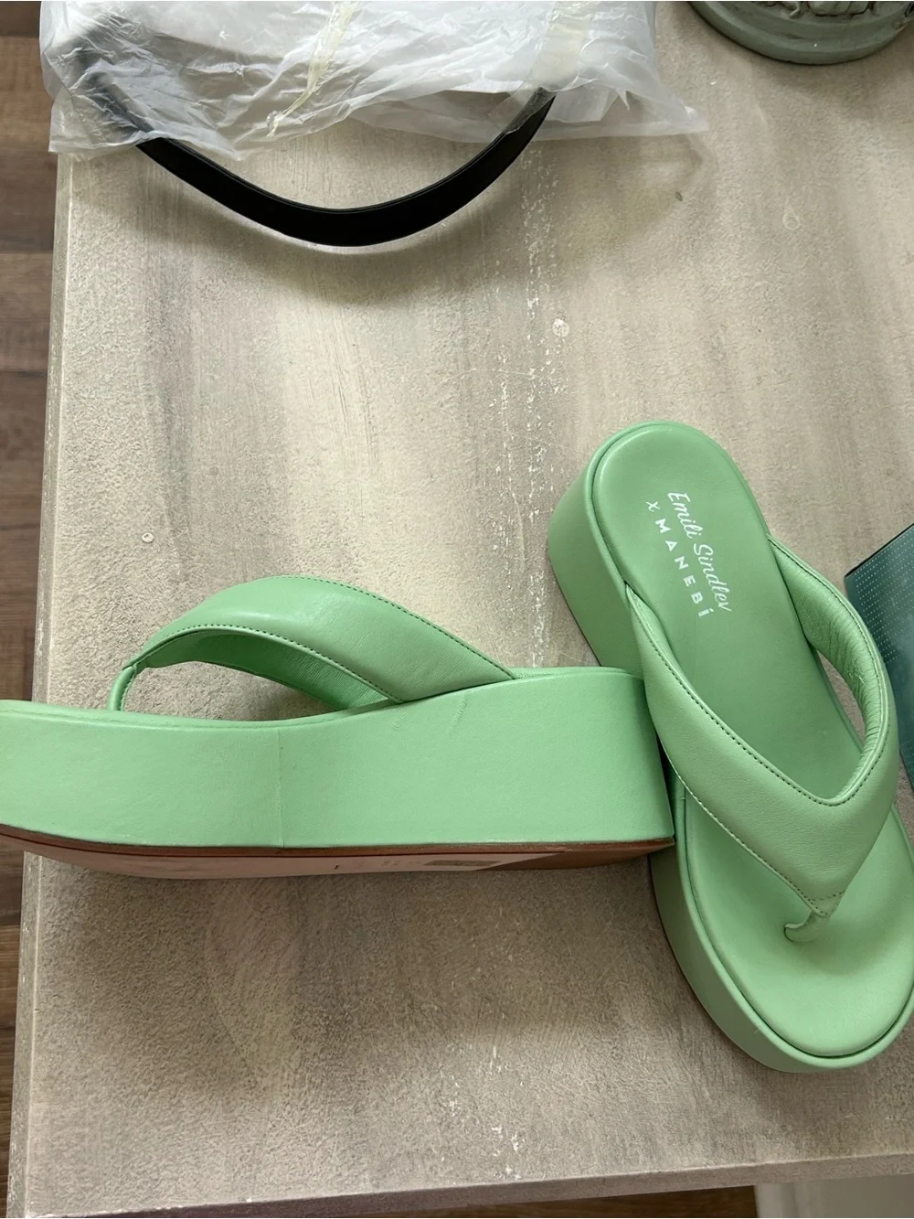 Emili Sindlev Mint Green Platform Thong Sandals
